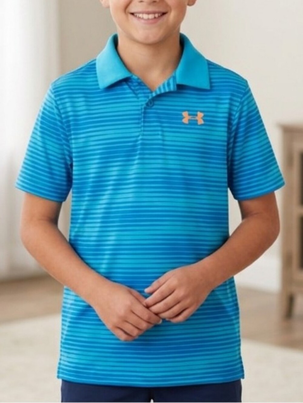 UNDER ARMOUR YOUTH BOY'S STRIPE POLO GOLF SHIRT SIZE LARGE